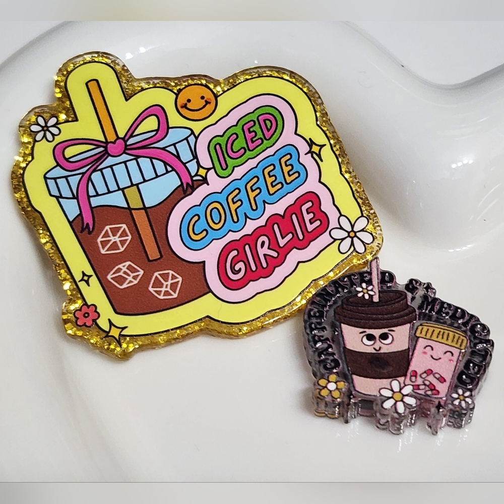 Iced Coffee Flatback Focal Bead Acrylic Crafts Badge Keychain‎ Magnet Bag Clip